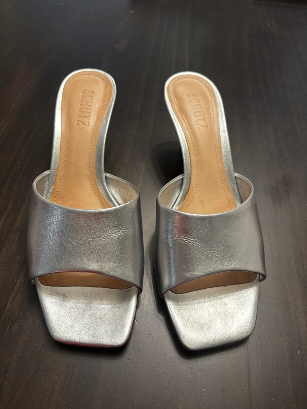 SCHUTZ Metallic Silver Square-Toe sandals